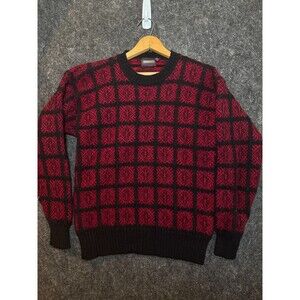 Vintage Cranmore Mens 100% Wool Crewneck Sweater Black Red Snowflake Size XL